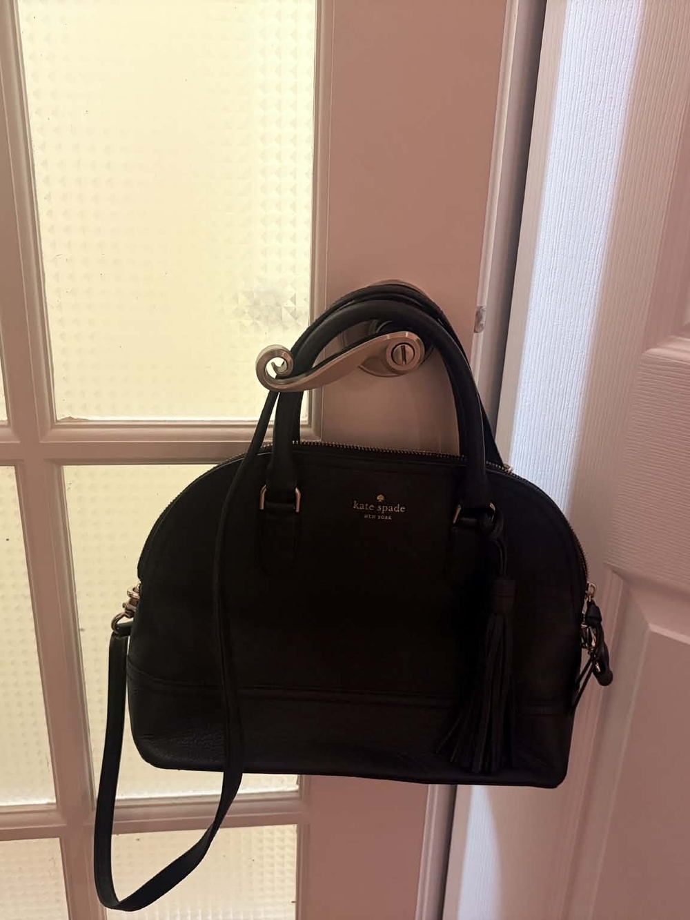 kate spade Black Leather Dome Satchel with Tassel